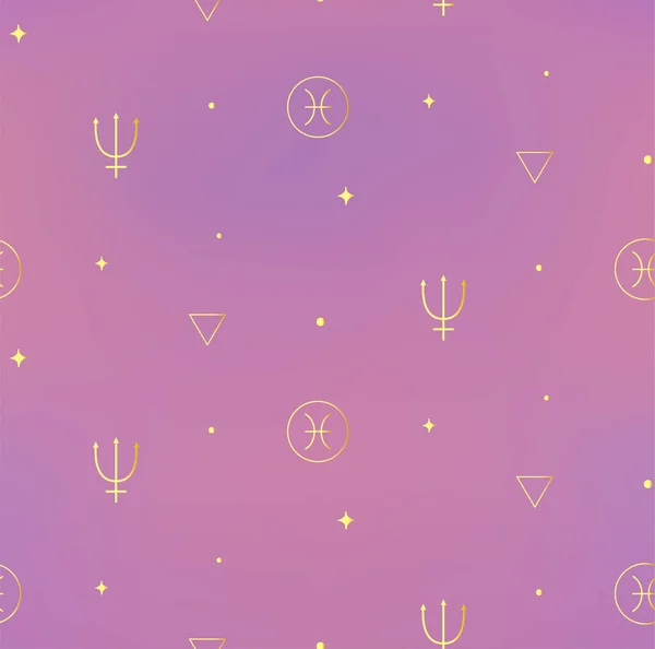 双鱼座黄道带金色背景无缝线图案 神秘精神占星术的迹象 — 图库矢量图片