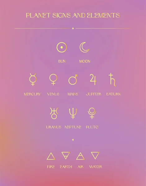 Signes Éléments Planétaires Icônes Zodiaque Logo Abstrait Ésotérique Symboles Spirituels — Image vectorielle