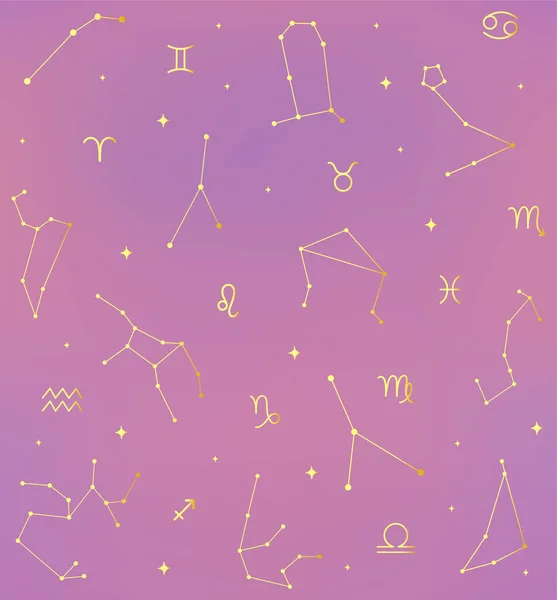 Zodiac Konstellationer Esoteriska Sömlös Bakgrund Mönster Mystisk Astrologi Andliga Symboler — Stock vektor