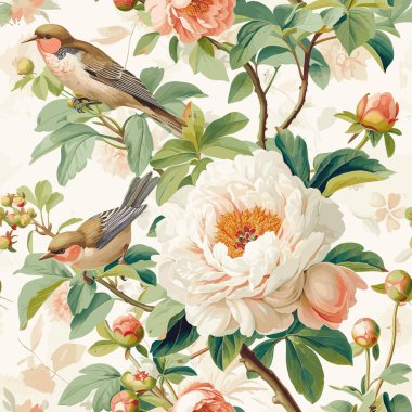 Çiçek desenleri. Yazdırma Tasarımı Kusursuz Desenler. Doğal Serenity in Painterly Detail, Subdued Tones, Vektör Grafikleri