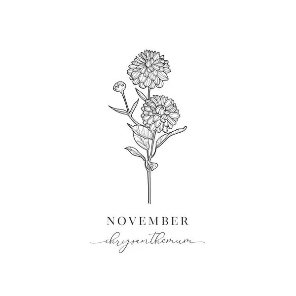 Элемент Цветочного Декоративного Дизайна Chrythantemum November Birth Flower Birth Month Лицензионные Стоковые Векторы