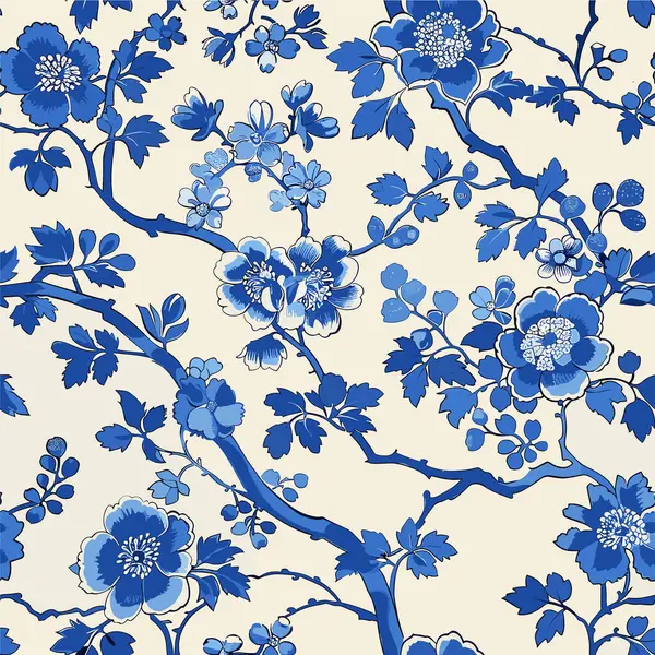 Chinese Traditional Ornament Seamless Pattern Toile Pattern Elegant Blue Hues Vector Graphics