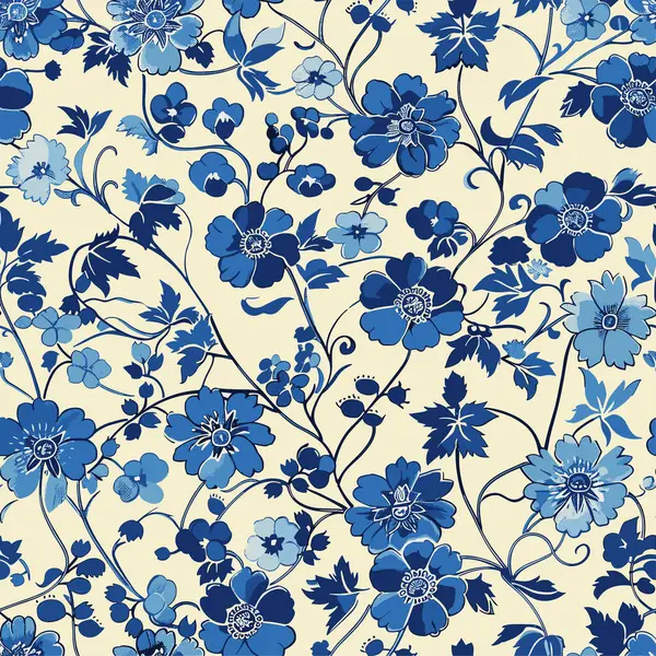 Tradiční Čínský Ornament Bezešvý Vzor Toile Vzor Elegantní Modré Odstíny Stock Ilustrace