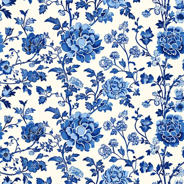 Chinese Traditional Ornament Seamless Pattern Toile Pattern Elegant Blue Hues Royalty Free Stock Illustrations