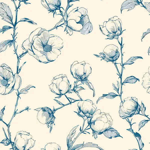 Çiçek desenleri. Yazdırma Tasarımı Kusursuz Desenler. Doğal Serenity in Painterly Detail, Subdued Tones, Vektör Grafikleri