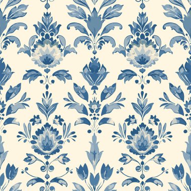 Antik Arabesk Süsleri Kusursuz Şablon, Klasik Büyüsüz Şablon, Çiçekçilik 'ten esinlenilmiş Toile de Jouy Sanat Viktorya Dönemi Barok Sanatı. Kumaş, duvar kağıdı, kırtasiye malzemesi veya...