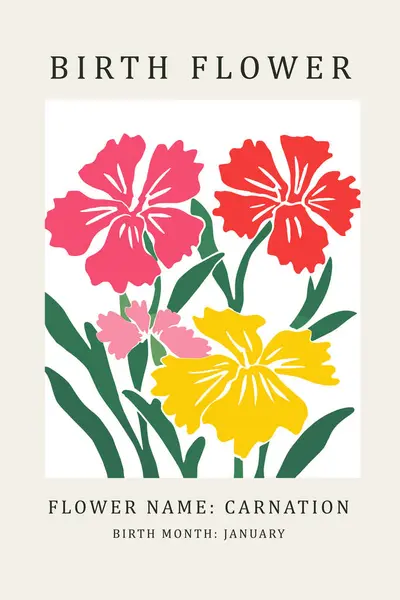 stock vector silkscreen printing, retro groovy trippy psychedelic poster art, Dianthus caryophyllus flower, henri matisse style, simple, minimal, 1960s, bright and vibrant, funky, groovy, cloudy, bloated forms