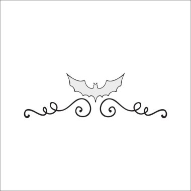 Black Hand Drawn Decorative Divider. Bat. Swirl. 8. Design Clip Art. Black Hand Drawn Spooky Halloween Doodle Design Elements. Vector Illustration.