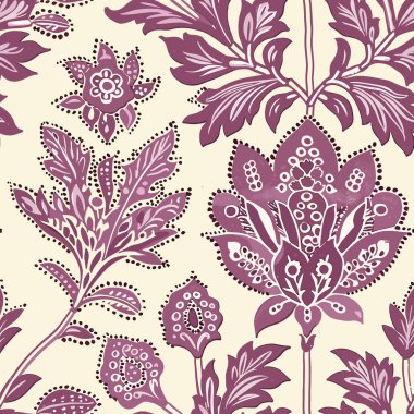 Hint kalamkari doğulu süslemesiz desen 4. Babür Süs Sanatı. Vektör Çiçekli Hint Etnik Sanat Yazdırma Tasarımı Kusursuz Duvar Kağıdı, Mistik Babür Çiçekleri