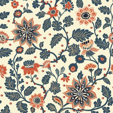 Indian kalamkari Oriental Ornamental Seamless Pattern 6. Mughal Ornamental Art. Vector Floral Indian Ethnic Art Print design seamless wallpaper, Mystical Mughal Blooms