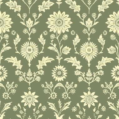 Indian kalamkari Oriental Ornamental Seamless Pattern 10. Mughal Ornamental Art. Vector Floral Indian Ethnic Art Print design seamless wallpaper, Mystical Mughal Blooms