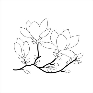 Yuvarlak bir halka için manolya çiçekli el nakış deseni. Manolya çiçeği renklendirme kitabı elementi, El Manolyası vektör çizimi, Manolya Çiçeği Nakış deseni, Çiçek nakış etiketi,