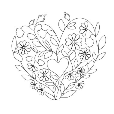 Heart Hand Nakış deseni, Romantik Çiçek ve Yaprak Tasarımı, Modern DIY Hoop Sanatı El Nakışı Tasarımı, Renklendirme Sayfası