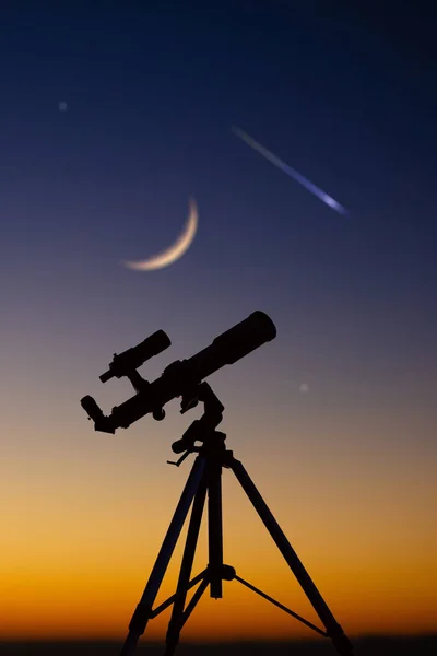 Astronomy Telescope Observing Night Sky Moon Planets Stars Meteors — Foto Stock