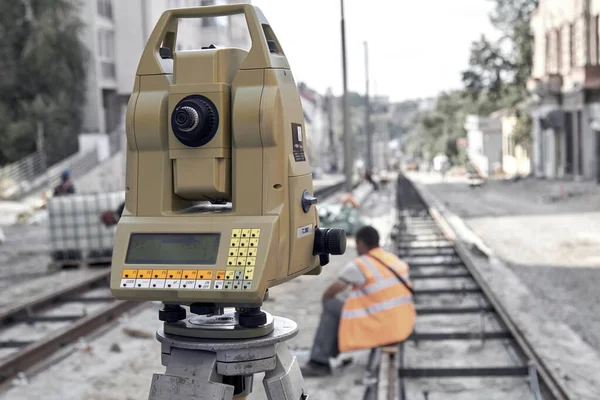 Theodolite instrument for measuring land angles during construction.