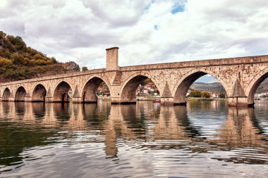 Bridge on river Drina, famous historic Ottoman architecture in Visegrad, Bosnia and Herzegovina.