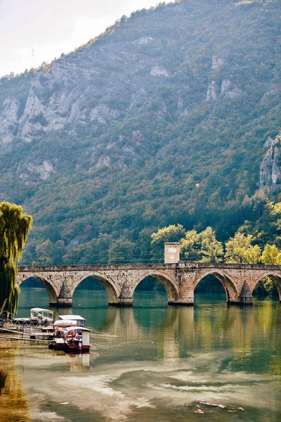 stock image Bridge on river Drina, famous historic Ottoman architecture in Visegrad, Bosnia and Herzegovina.