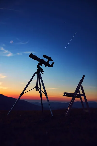 Astronomy Telescope Observing Night Sky Moon Planets Stars Meteors — Stock Photo, Image