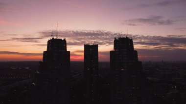 Eastern gate buildings, one of recognizable brutalism architecture symbols of Belgrade, Serbia.