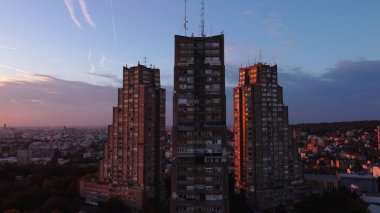 Eastern gate buildings, one of recognizable brutalism architecture symbols of Belgrade, Serbia. clipart