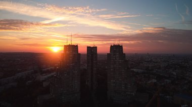Eastern gate buildings, one of recognizable brutalism architecture symbols of Belgrade, Serbia.