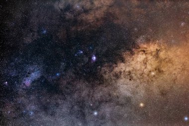 Samanyolu yıldızları ve takımyıldızları akşam gökyüzünde.