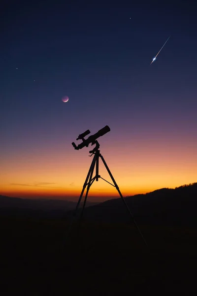 Astronomy Telescope Observing Night Sky Moon Planets Stars Meteors — Foto de Stock