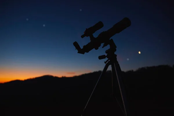 Astronomy Telescope Observing Night Sky Moon Planets Stars Meteors — 图库照片