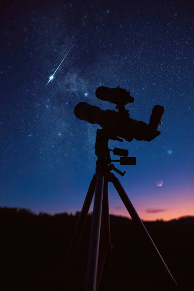 Astronomy Telescope Observing Night Sky Moon Planets Stars Meteors — Stock Fotó