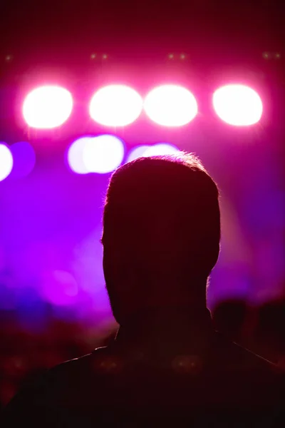 Silhouetten Von Konzertbesuchern Mit Bühnenbeleuchtung — Stockfoto