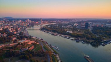 Aerial view of Belgrade rivers and cityscape, Serbia. clipart