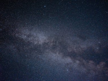 Galaksi arkaplanı olan Samanyolu yıldızları ve takımyıldızları karanlık bir kırsal bölgeden fotoğraflanmıştır..