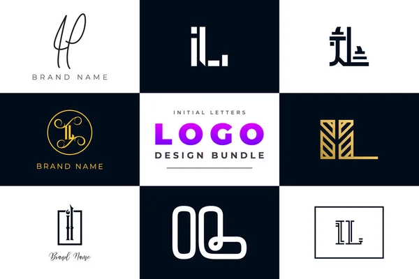 stock vector Initial letters IL Logo Design Bundle