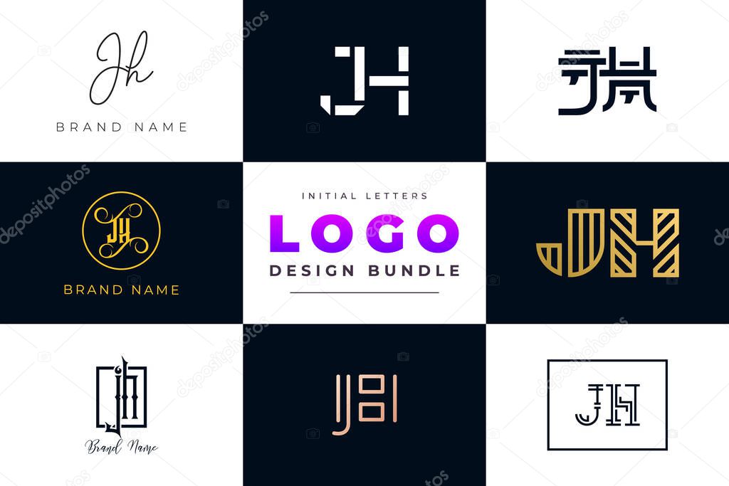 Initial letters JH Logo Design Bundle