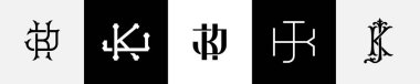 İlk harfler KJ Monogram Logo Tasarım Paketi