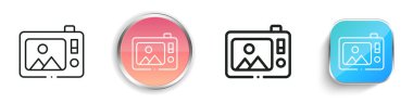 Kamera simgesi. İnce Doğrusal, Düzenli ve Düğme Biçimi Tasarımı Beyaz Arkaplanda İzole Edildi