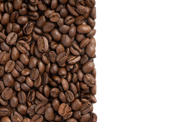 Fresh roasted coffee beans, background. Arabica Coffee beans. Big size. Isolated coffee