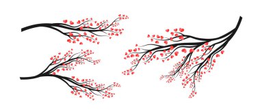 Kalp Şubesi Sevgililer Günü. Düğün, sevgililer günü kartı ya da poster tasarımı için dekoratif aşk unsurları. Kalp yaprakları, kalp yaprağı çerçeve çizimi illüstrasyonu.