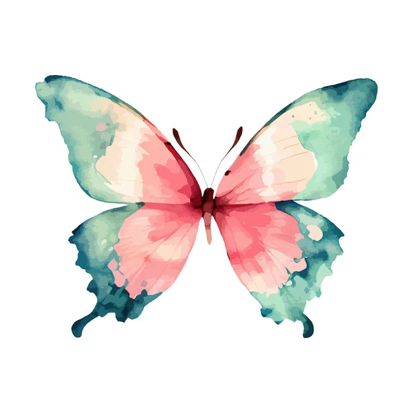 Colorful Butterflies Watercolor Isolated White Background Pink Green Brown Yellow — Wektor stockowy