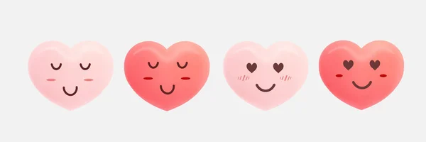 Sada Roztomilé Srdce Kreslený Design Symbol Růžové Červené Srdce Roztomilý — Stockový vektor