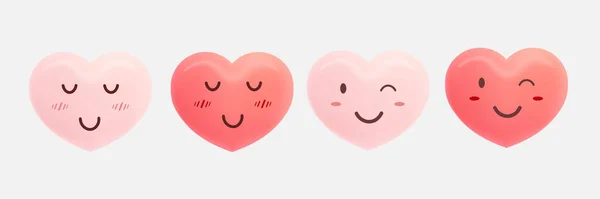 一套可爱的心形卡通设计 粉色和红心图标符号 有趣的心形表情面团贴纸设计图 — 图库矢量图片