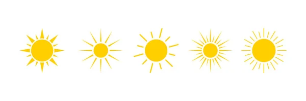夏天的太阳图标 热黄色的太阳符号设计 太阳符号元素矢量图解 — 图库矢量图片