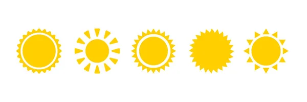 Ícone Sol Verão Desenho Símbolos Solares Amarelos Quentes Elementos Sinal — Vetor de Stock