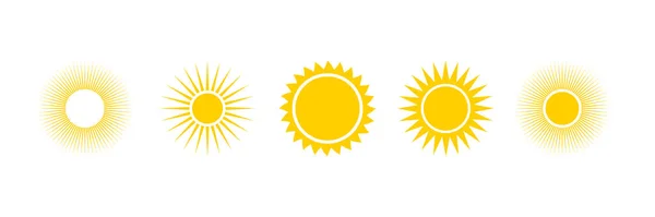 夏の太陽のアイコン 熱い黄色の太陽のシンボルのデザイン 太陽記号要素ベクトル図 — ストックベクタ