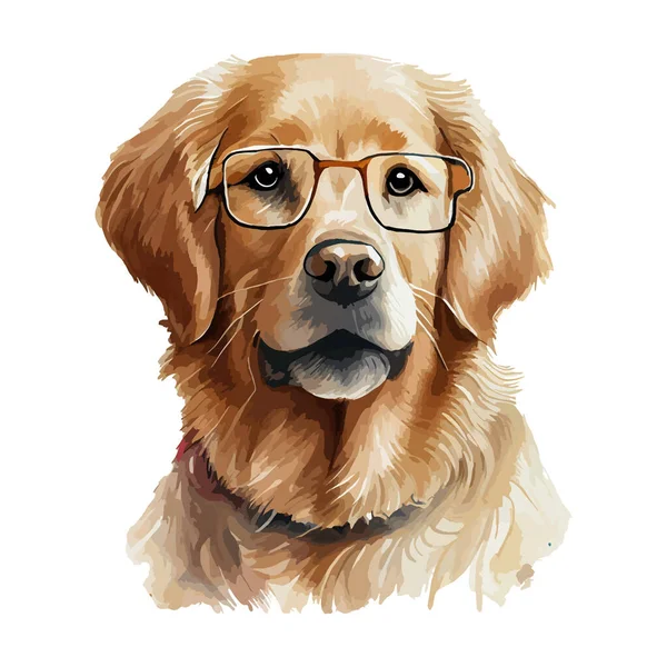 Dog Golden Retriever Aquarellmalerei Entzückendes Welpentier Isoliert Auf Weißem Hintergrund — Stockvektor