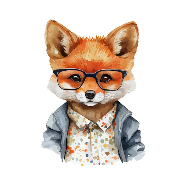 Portret Uroczego Akwarela Lisa Realistyczne Fox Autum Zwierzę Ubrania Moda — Wektor stockowy