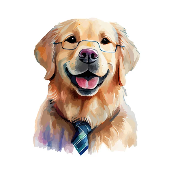 Dog Golden Retriever Aquarellmalerei Entzückendes Welpentier Isoliert Auf Weißem Hintergrund — Stockvektor