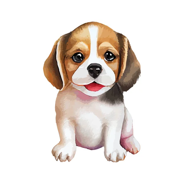 Cute Puppy Watercolor Diisolasi Pada Latar Belakang Putih Lovely Dog - Stok Vektor