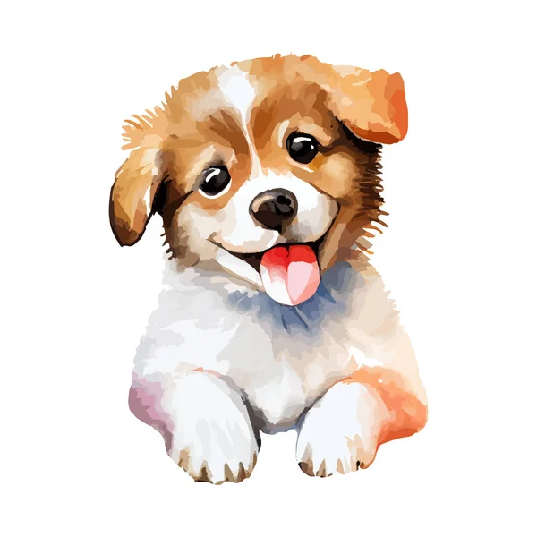 Cute Puppy Watercolor Isolated White Background Lovely Dog Animal Drawing — Stock Vector