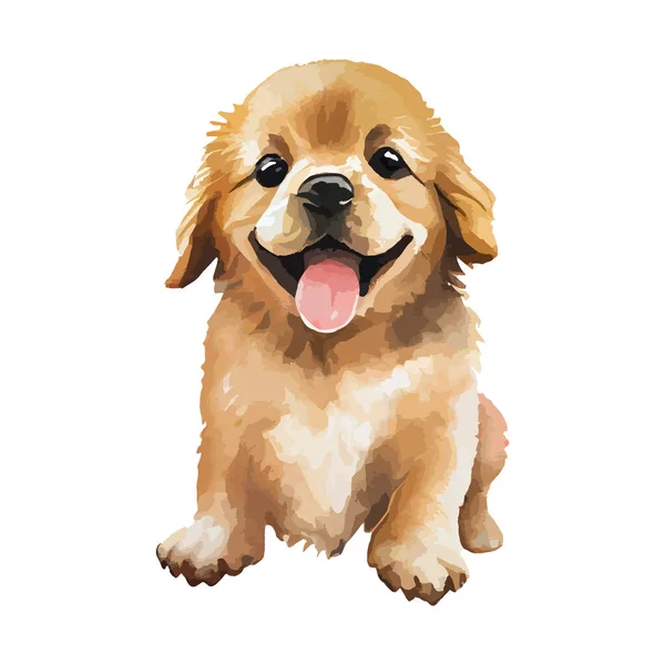Cute Golden Retriever Puppy Watercolor Isolated White Background Lovely Dog — Stock Vector